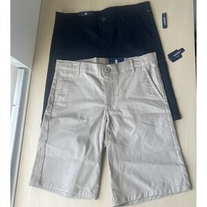 IZOD Flat Front Shorts Boys Size 12 Husky Khaki Navy Blue 2 Pack Natural Stretch